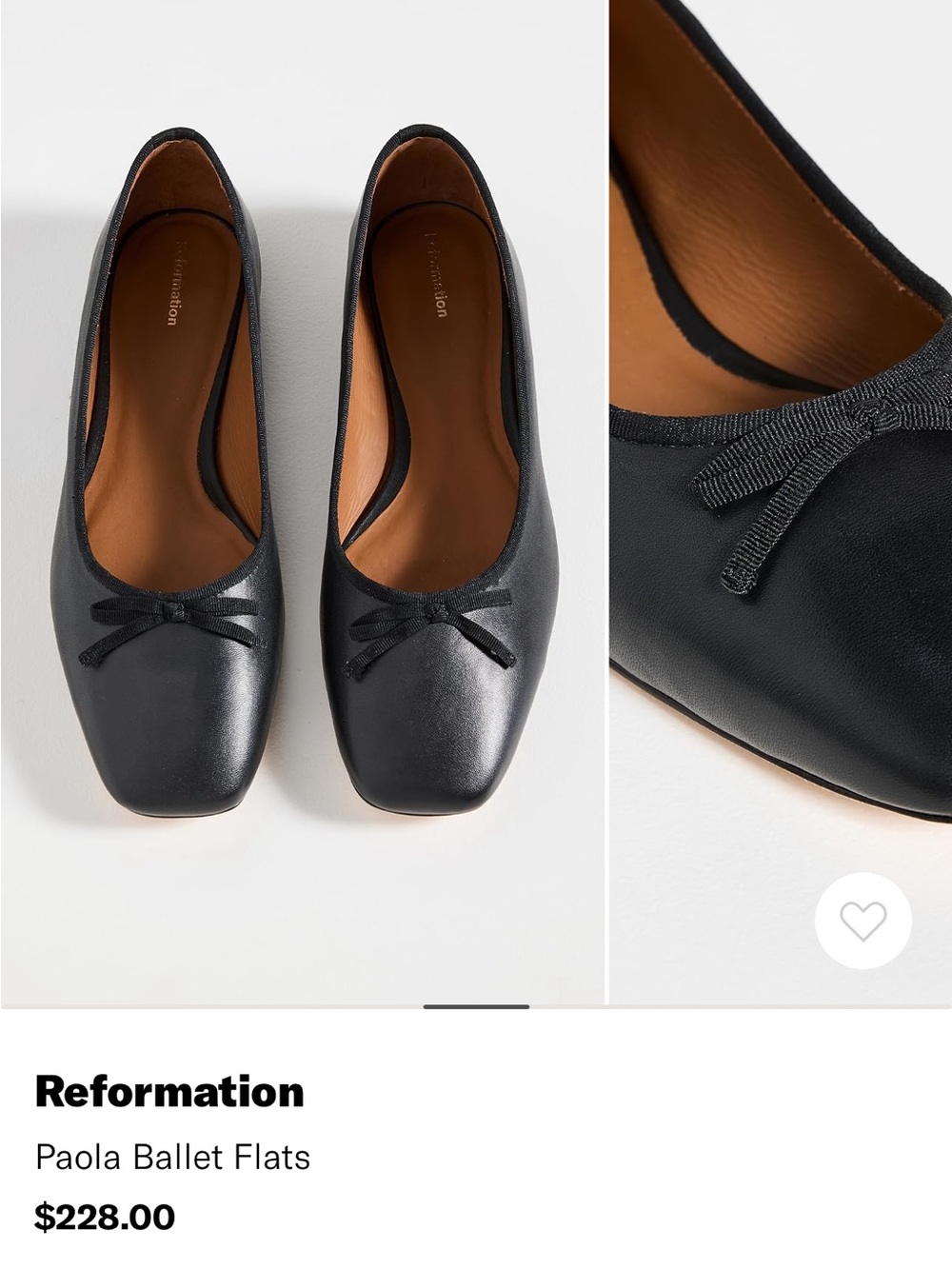 Reformation Paola Square-Toe Ballet Flats in Black
